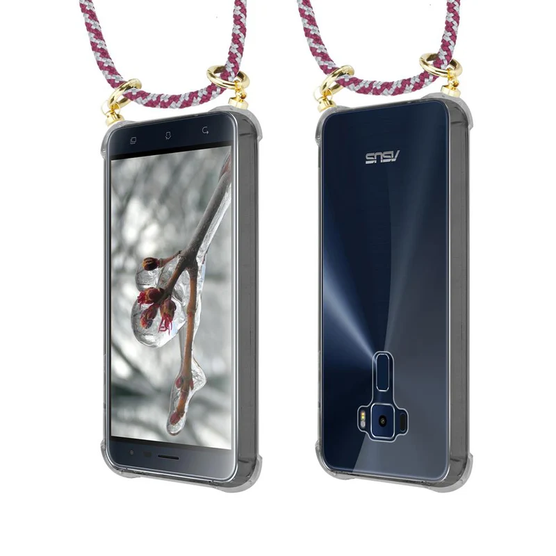 Cadorabo Handy Kette kompatibel mit Asus ZenFone 3 (5.2 Zoll) Silikon Schutzhülle mit Gold Ringen, Kordel Band und abnehmbarem Etui
