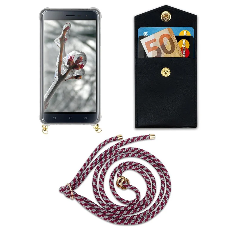 Cadorabo Handy Kette kompatibel mit Asus ZenFone 3 (5.2 Zoll) Silikon Schutzhülle mit Gold Ringen, Kordel Band und abnehmbarem Etui