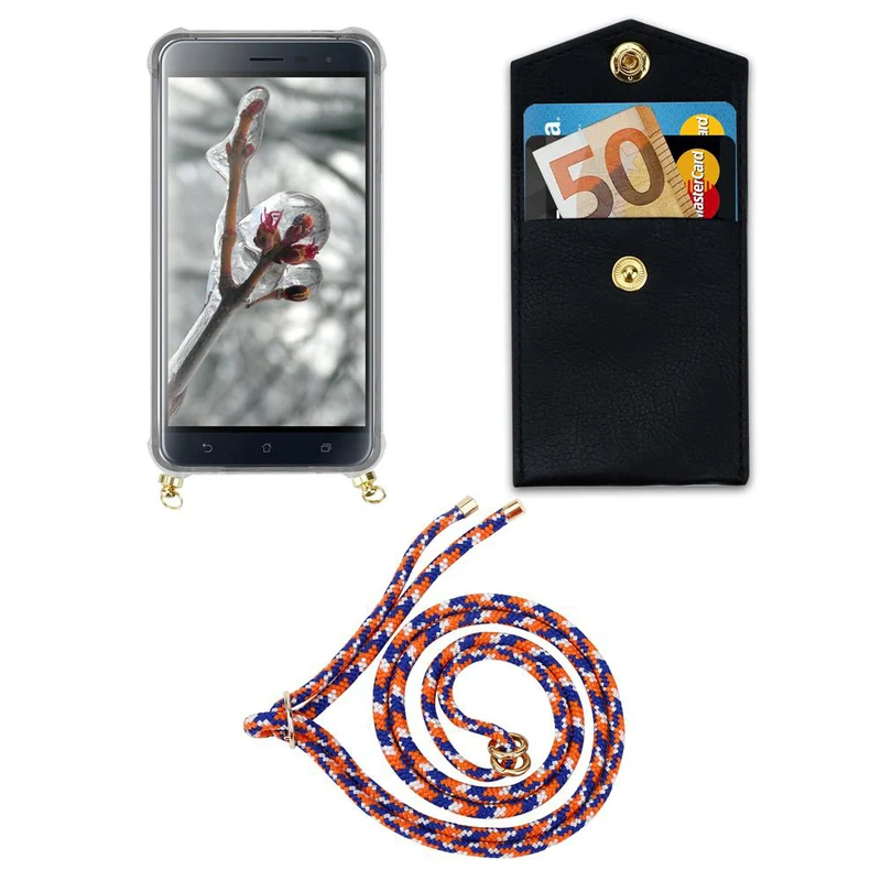 Cadorabo Handy Kette kompatibel mit Asus ZenFone 3 (5.2 Zoll) Silikon Schutzhülle mit Gold Ringen, Kordel Band und abnehmbarem Etui