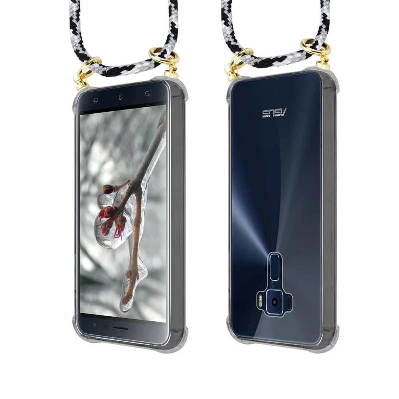 Cadorabo Handy Kette kompatibel mit Asus ZenFone 3 (5.2 Zoll) Silikon Schutzhülle mit Gold Ringen, Kordel Band und abnehmbarem Etui