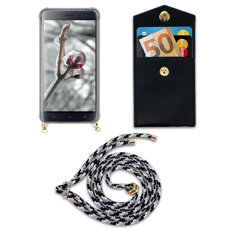 Cadorabo Handy Kette kompatibel mit Asus ZenFone 3 (5.2 Zoll) Silikon Schutzhülle mit Gold Ringen, Kordel Band und abnehmbarem Etui