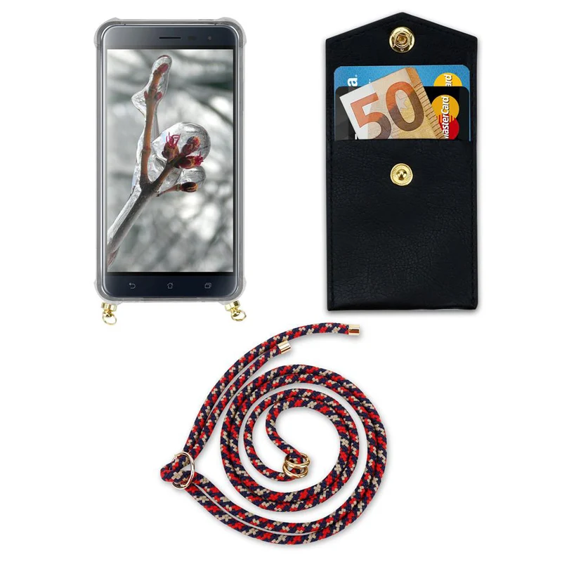 Cadorabo Handy Kette kompatibel mit Asus ZenFone 3 (5.2 Zoll) Silikon Schutzhülle mit Gold Ringen, Kordel Band und abnehmbarem Etui