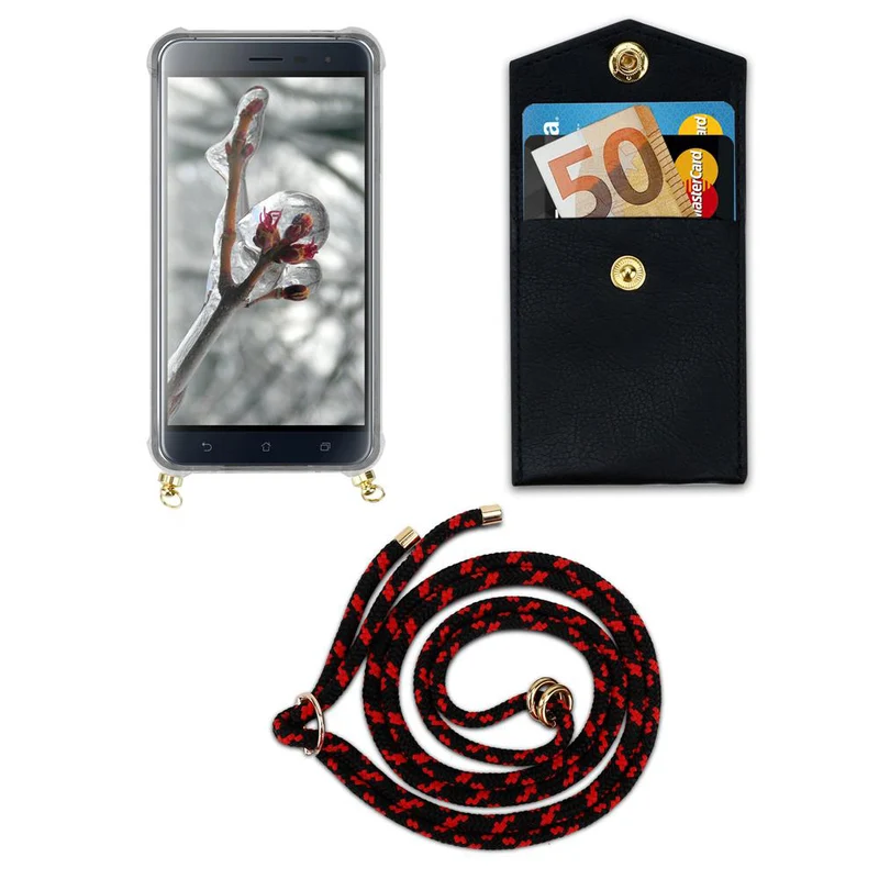 Cadorabo Handy Kette kompatibel mit Asus ZenFone 3 (5.2 Zoll) Silikon Schutzhülle mit Gold Ringen, Kordel Band und abnehmbarem Etui