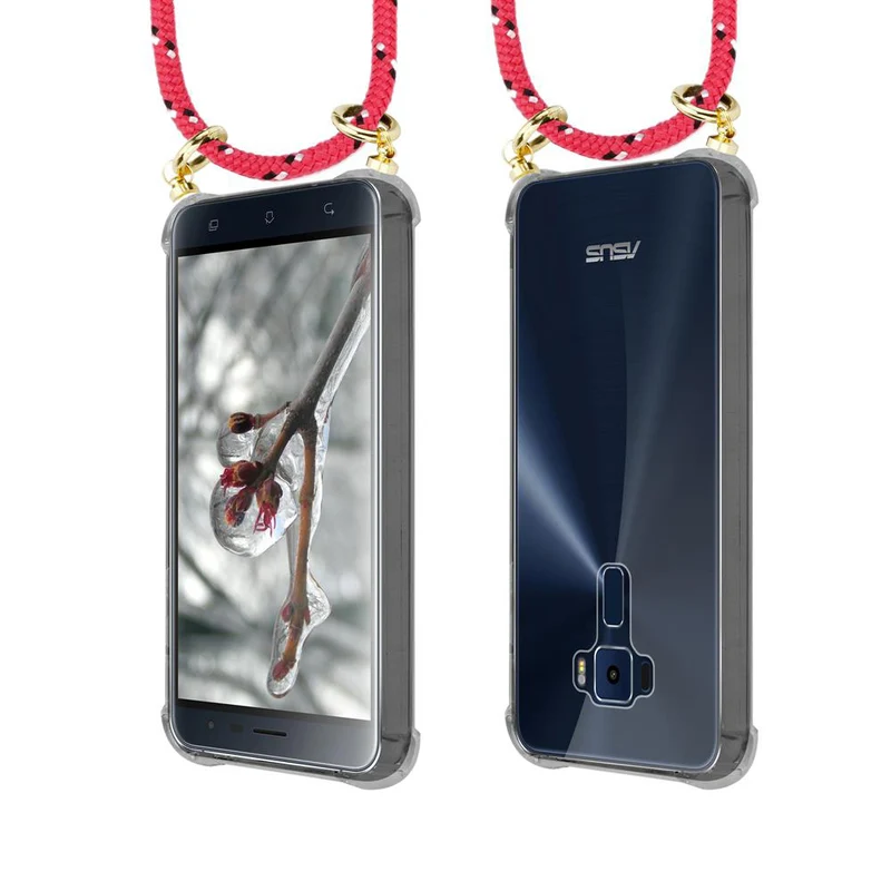 Cadorabo Handy Kette kompatibel mit Asus ZenFone 3 (5.2 Zoll) Silikon Schutzhülle mit Gold Ringen, Kordel Band und abnehmbarem Etui