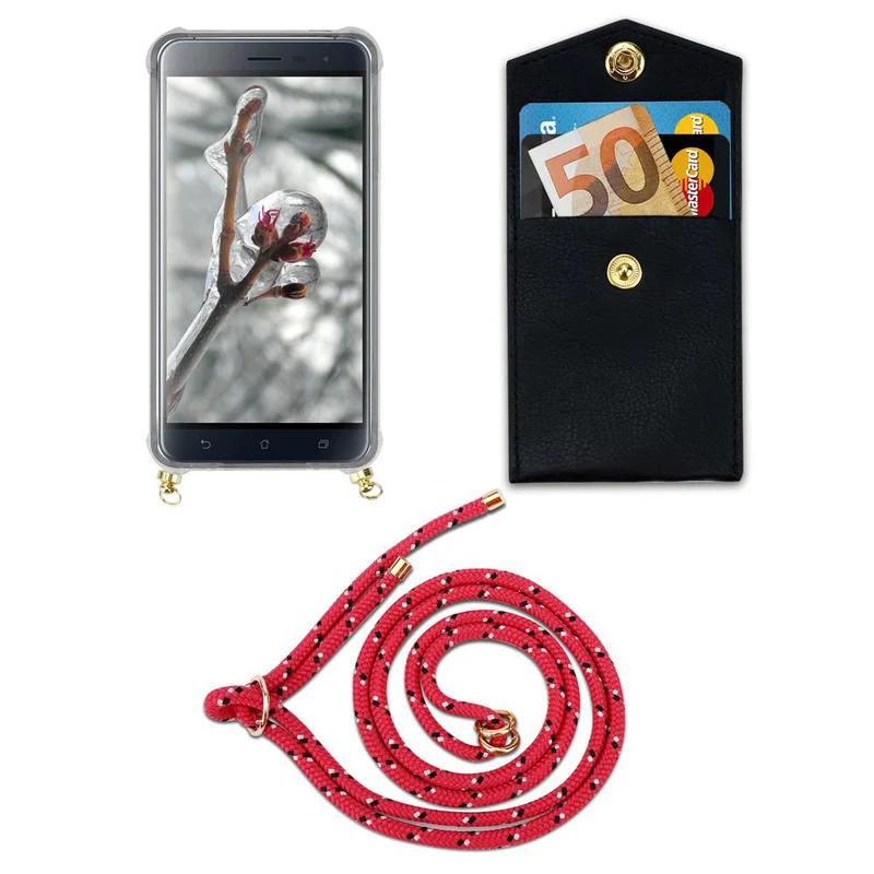 Cadorabo Handy Kette kompatibel mit Asus ZenFone 3 (5.2 Zoll) Silikon Schutzhülle mit Gold Ringen, Kordel Band und abnehmbarem Etui