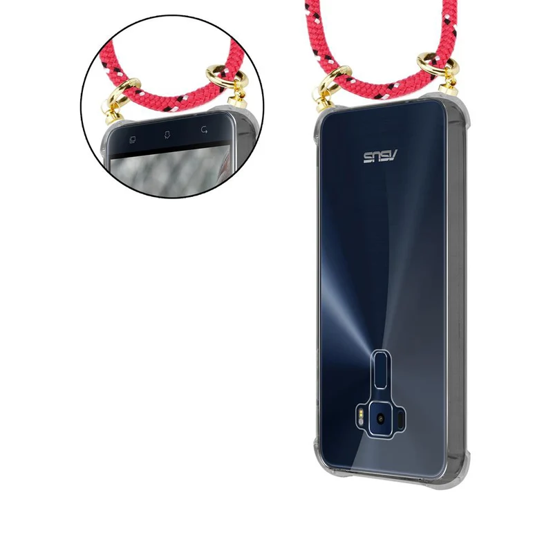 Cadorabo Handy Kette kompatibel mit Asus ZenFone 3 (5.2 Zoll) Silikon Schutzhülle mit Gold Ringen, Kordel Band und abnehmbarem Etui