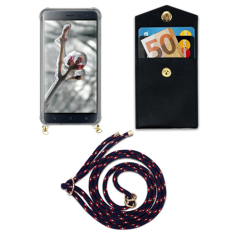 Cadorabo Handy Kette kompatibel mit Asus ZenFone 3 (5.2 Zoll) Silikon Schutzhülle mit Gold Ringen, Kordel Band und abnehmbarem Etui