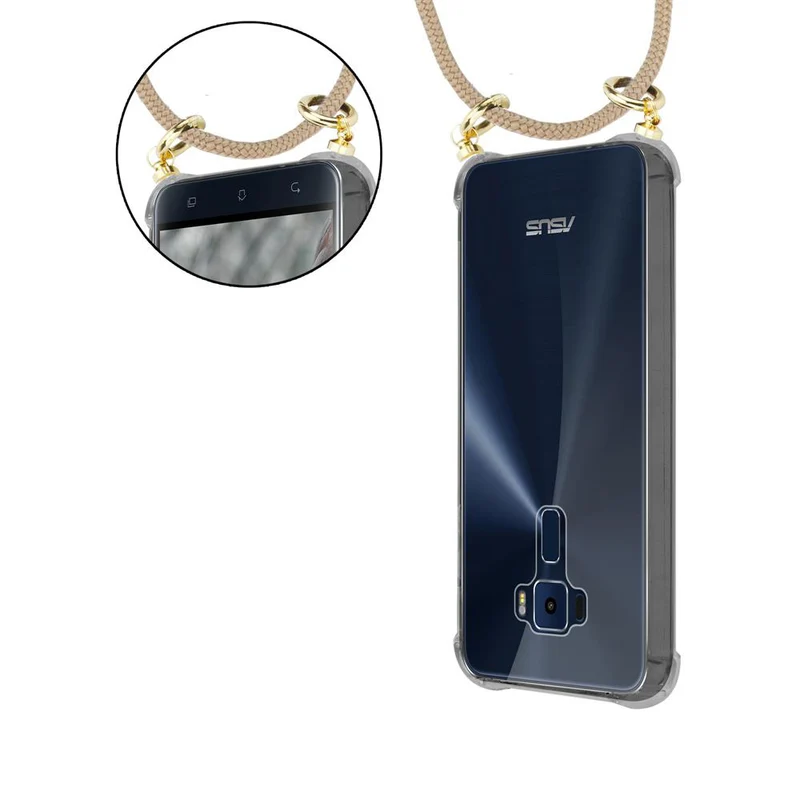 Cadorabo Handy Kette kompatibel mit Asus ZenFone 3 (5.2 Zoll) Silikon Schutzhülle mit Gold Ringen, Kordel Band und abnehmbarem Etui