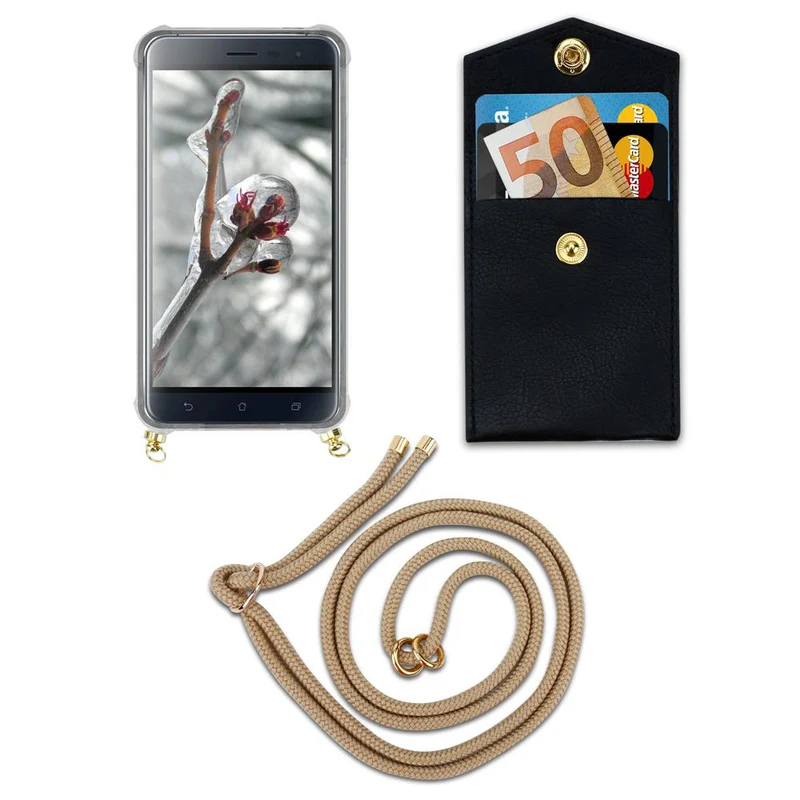Cadorabo Handy Kette kompatibel mit Asus ZenFone 3 (5.2 Zoll) Silikon Schutzhülle mit Gold Ringen, Kordel Band und abnehmbarem Etui