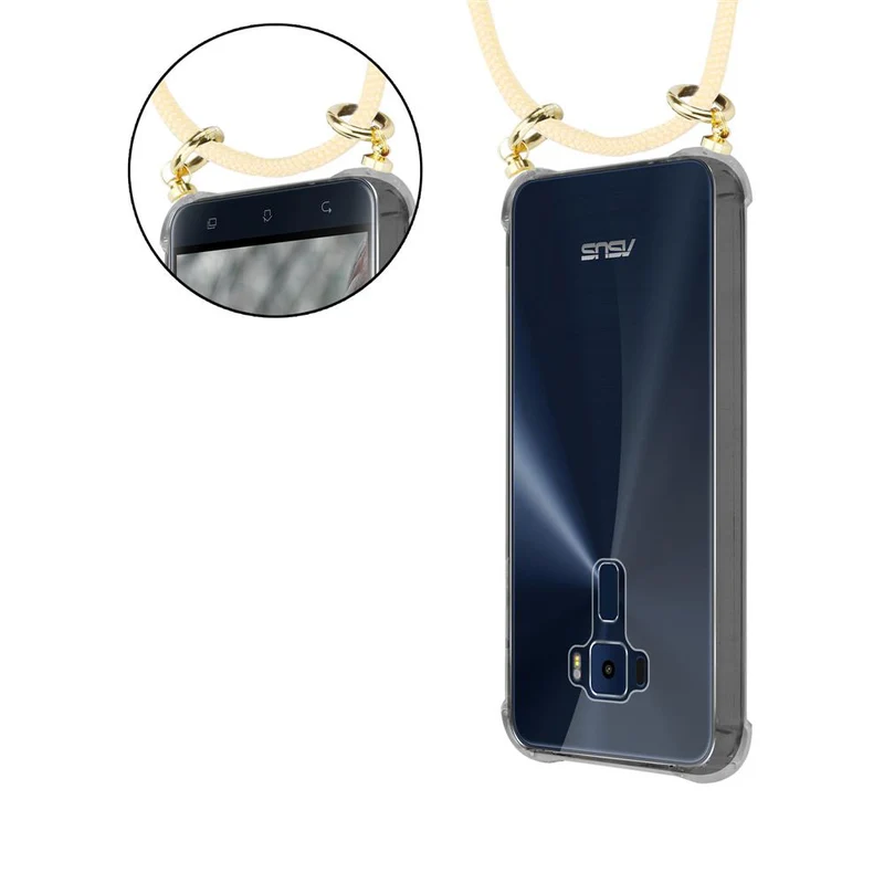 Cadorabo Handy Kette kompatibel mit Asus ZenFone 3 (5.2 Zoll) Silikon Schutzhülle mit Gold Ringen, Kordel Band und abnehmbarem Etui