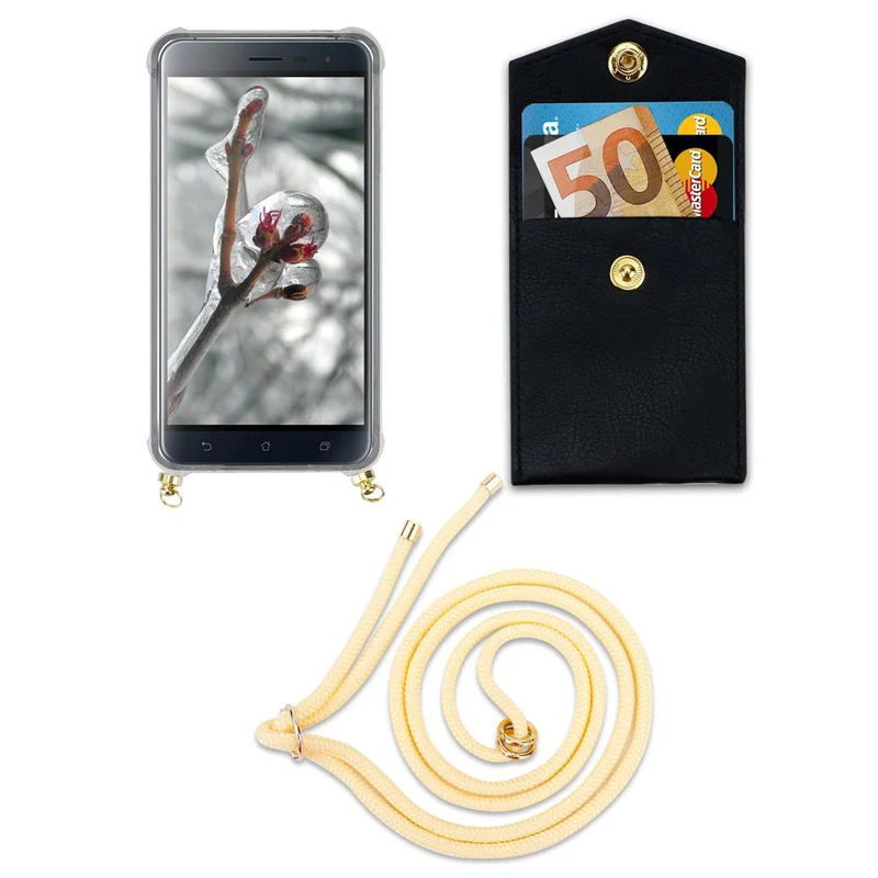 Cadorabo Handy Kette kompatibel mit Asus ZenFone 3 (5.2 Zoll) Silikon Schutzhülle mit Gold Ringen, Kordel Band und abnehmbarem Etui