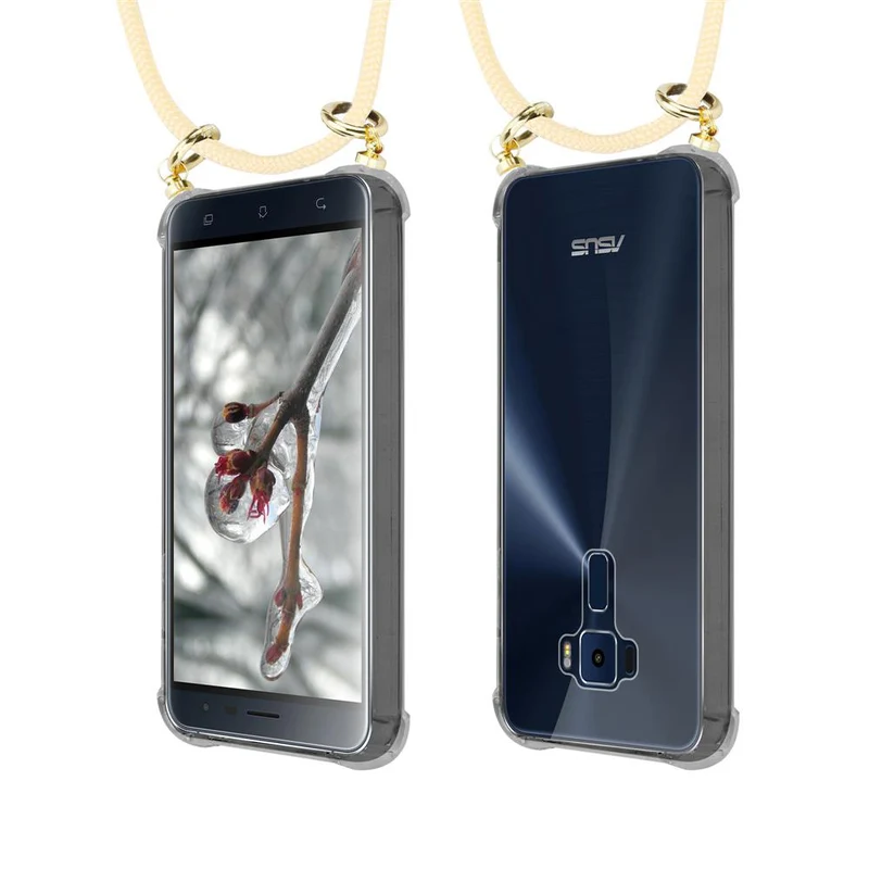 Cadorabo Handy Kette kompatibel mit Asus ZenFone 3 (5.2 Zoll) Silikon Schutzhülle mit Gold Ringen, Kordel Band und abnehmbarem Etui