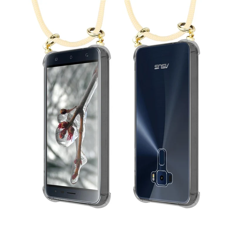 Cadorabo Handy Kette kompatibel mit Asus ZenFone 3 (5.2 Zoll) Silikon Schutzhülle mit Gold Ringen, Kordel Band und abnehmbarem Etui