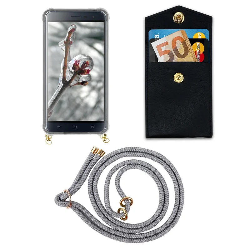 Cadorabo Handy Kette kompatibel mit Asus ZenFone 3 (5.2 Zoll) Silikon Schutzhülle mit Gold Ringen, Kordel Band und abnehmbarem Etui