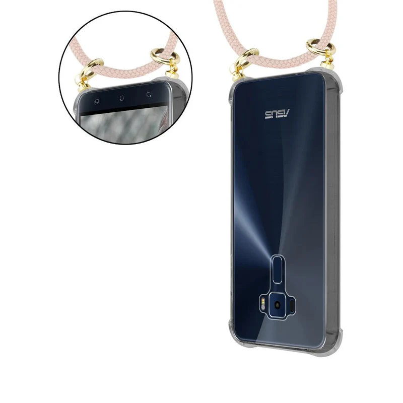 Cadorabo Handy Kette kompatibel mit Asus ZenFone 3 (5.2 Zoll) Silikon Schutzhülle mit Gold Ringen, Kordel Band und abnehmbarem Etui