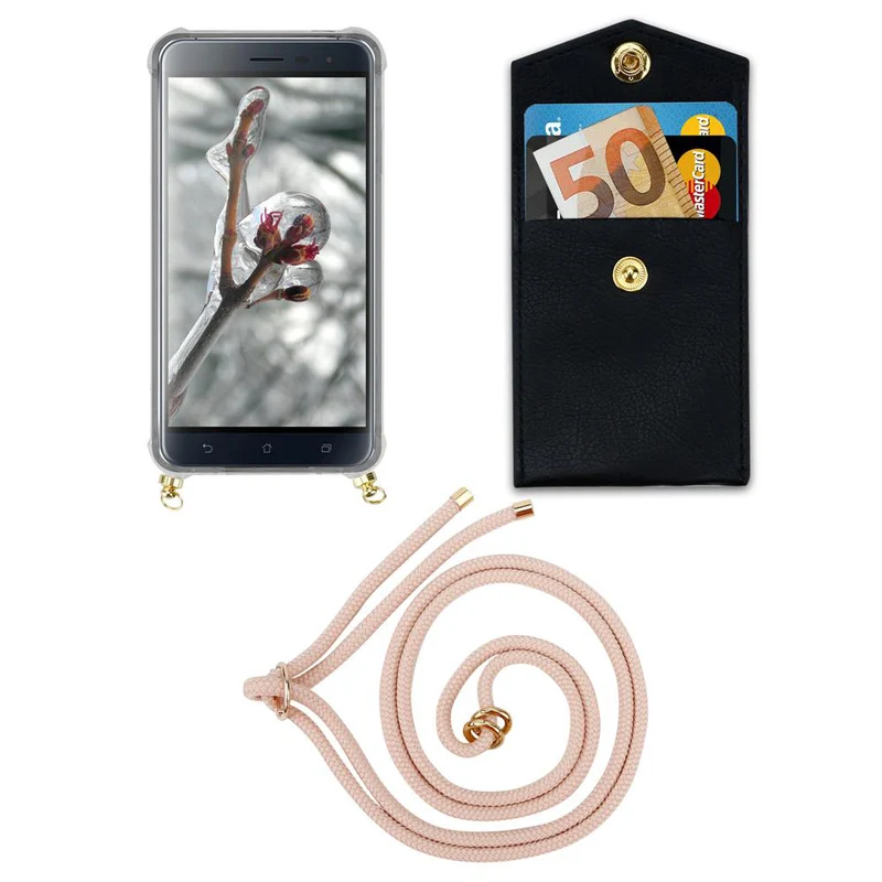 Cadorabo Handy Kette kompatibel mit Asus ZenFone 3 (5.2 Zoll) Silikon Schutzhülle mit Gold Ringen, Kordel Band und abnehmbarem Etui