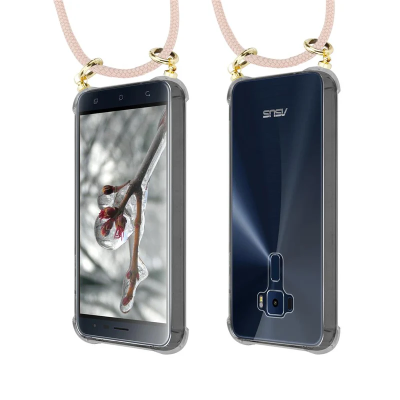 Cadorabo Handy Kette kompatibel mit Asus ZenFone 3 (5.2 Zoll) Silikon Schutzhülle mit Gold Ringen, Kordel Band und abnehmbarem Etui