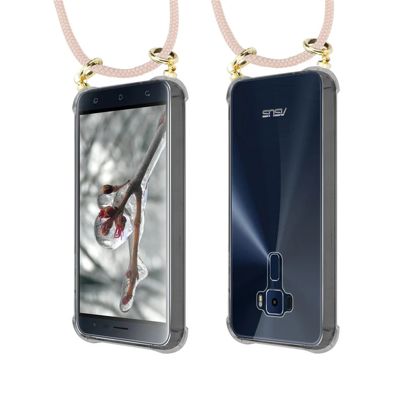 Cadorabo Handy Kette kompatibel mit Asus ZenFone 3 (5.2 Zoll) Silikon Schutzhülle mit Gold Ringen, Kordel Band und abnehmbarem Etui