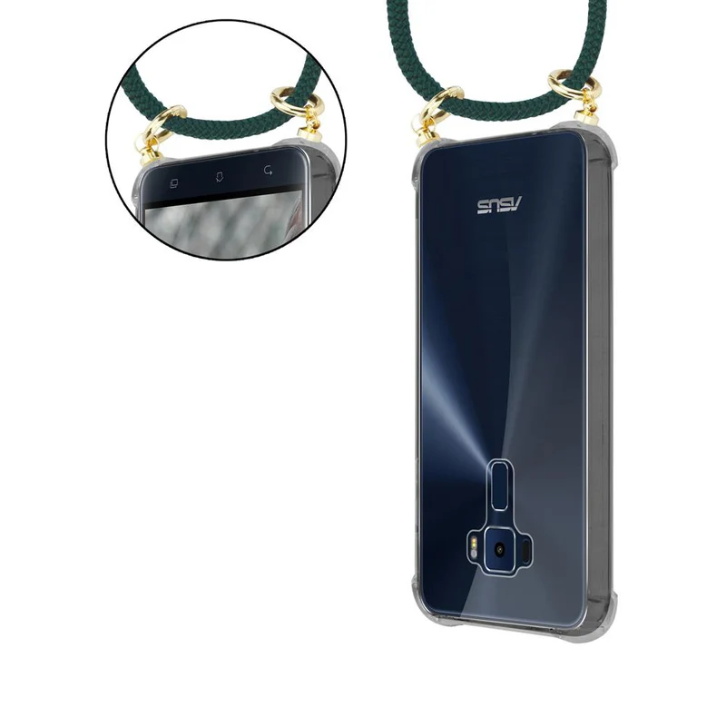 Cadorabo Handy Kette kompatibel mit Asus ZenFone 3 (5.2 Zoll) Silikon Schutzhülle mit Gold Ringen, Kordel Band und abnehmbarem Etui