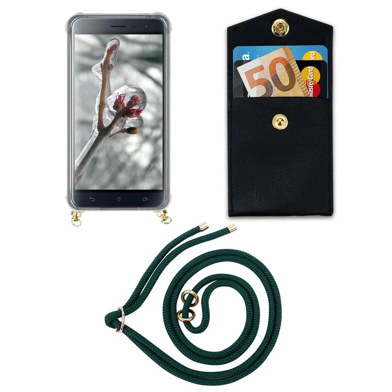 Cadorabo Handy Kette kompatibel mit Asus ZenFone 3 (5.2 Zoll) Silikon Schutzhülle mit Gold Ringen, Kordel Band und abnehmbarem Etui
