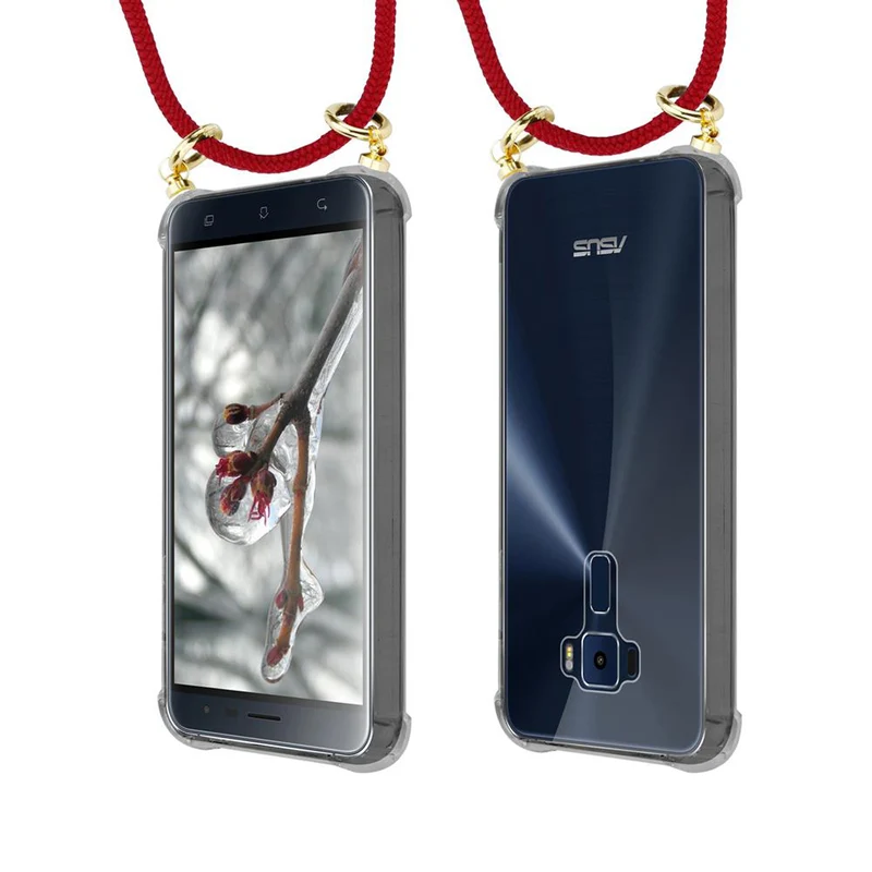 Cadorabo Handy Kette kompatibel mit Asus ZenFone 3 (5.2 Zoll) Silikon Schutzhülle mit Gold Ringen, Kordel Band und abnehmbarem Etui