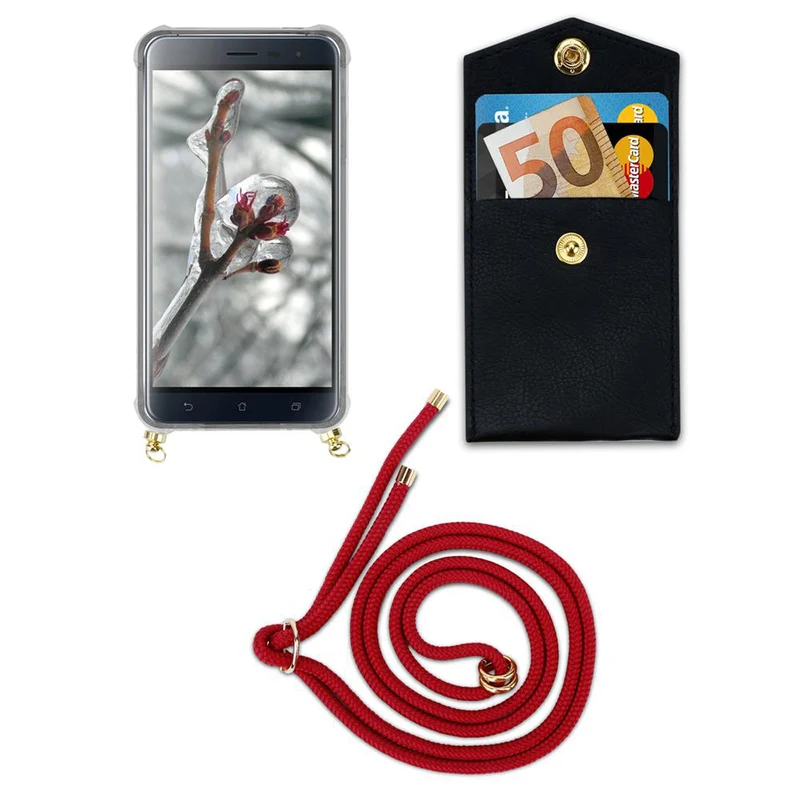 Cadorabo Handy Kette kompatibel mit Asus ZenFone 3 (5.2 Zoll) Silikon Schutzhülle mit Gold Ringen, Kordel Band und abnehmbarem Etui