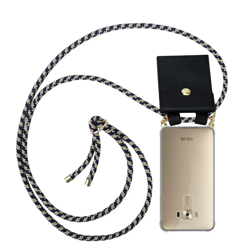 Cadorabo Handy Kette kompatibel mit Asus ZenFone 3 DELUXE Silikon Schutzhülle mit Gold Ringen, Kordel Band und abnehmbarem Etui