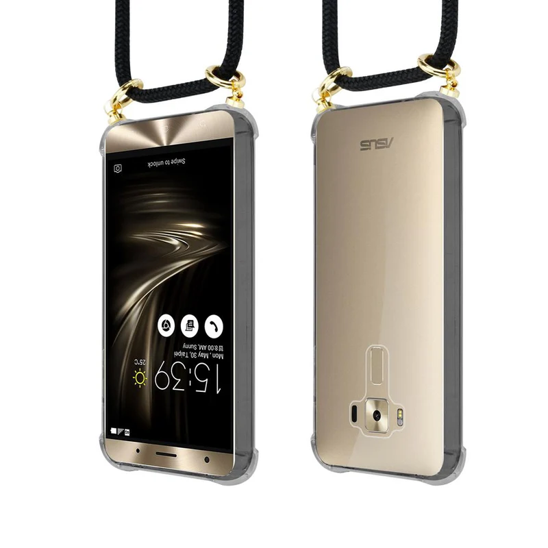 Cadorabo Handy Kette kompatibel mit Asus ZenFone 3 DELUXE Silikon Schutzhülle mit Gold Ringen, Kordel Band und abnehmbarem Etui