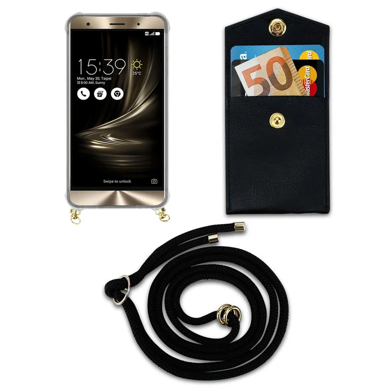 Cadorabo Handy Kette kompatibel mit Asus ZenFone 3 DELUXE Silikon Schutzhülle mit Gold Ringen, Kordel Band und abnehmbarem Etui