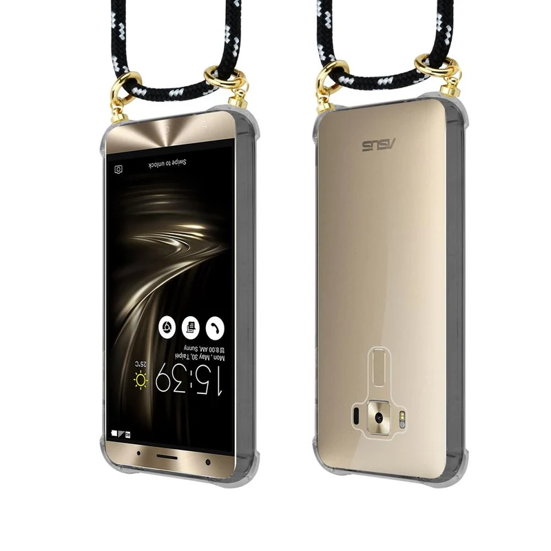 Cadorabo Handy Kette kompatibel mit Asus ZenFone 3 DELUXE Silikon Schutzhülle mit Gold Ringen, Kordel Band und abnehmbarem Etui