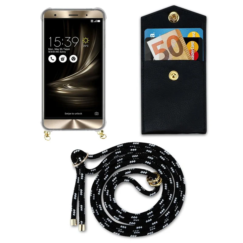 Cadorabo Handy Kette kompatibel mit Asus ZenFone 3 DELUXE Silikon Schutzhülle mit Gold Ringen, Kordel Band und abnehmbarem Etui
