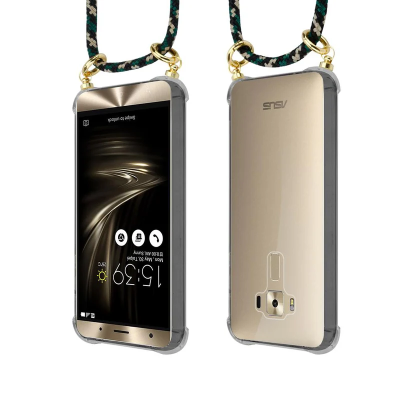 Cadorabo Handy Kette kompatibel mit Asus ZenFone 3 DELUXE Silikon Schutzhülle mit Gold Ringen, Kordel Band und abnehmbarem Etui