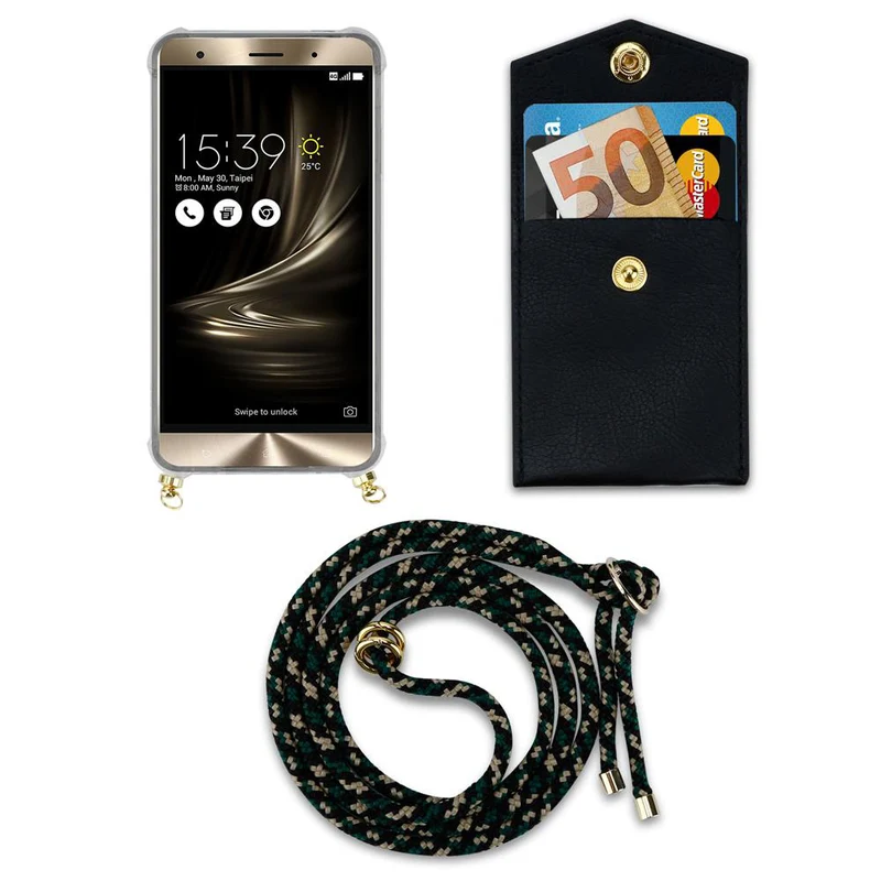 Cadorabo Handy Kette kompatibel mit Asus ZenFone 3 DELUXE Silikon Schutzhülle mit Gold Ringen, Kordel Band und abnehmbarem Etui