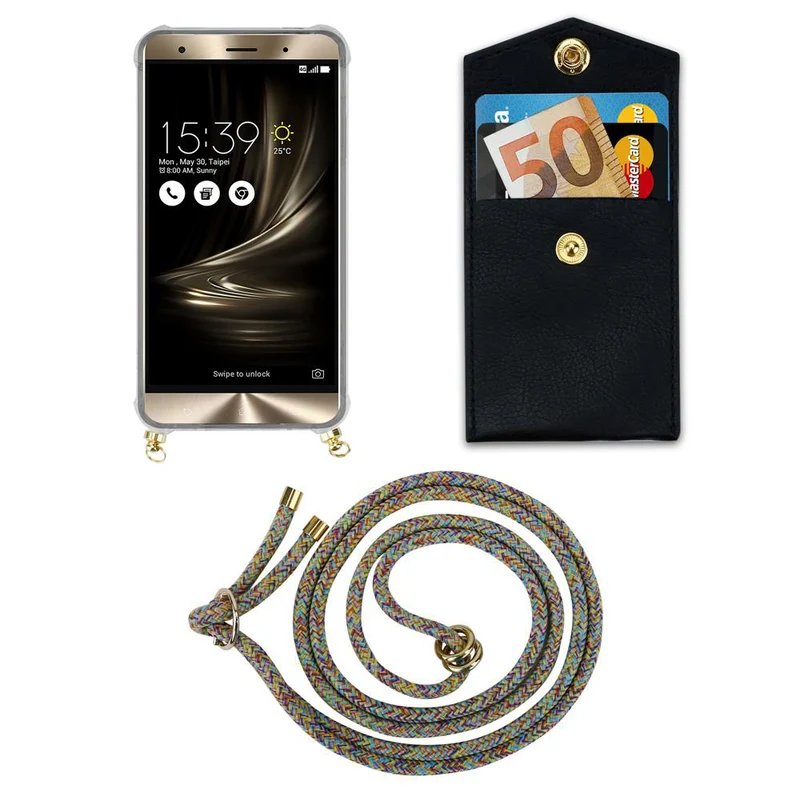 Cadorabo Handy Kette kompatibel mit Asus ZenFone 3 DELUXE Silikon Schutzhülle mit Gold Ringen, Kordel Band und abnehmbarem Etui