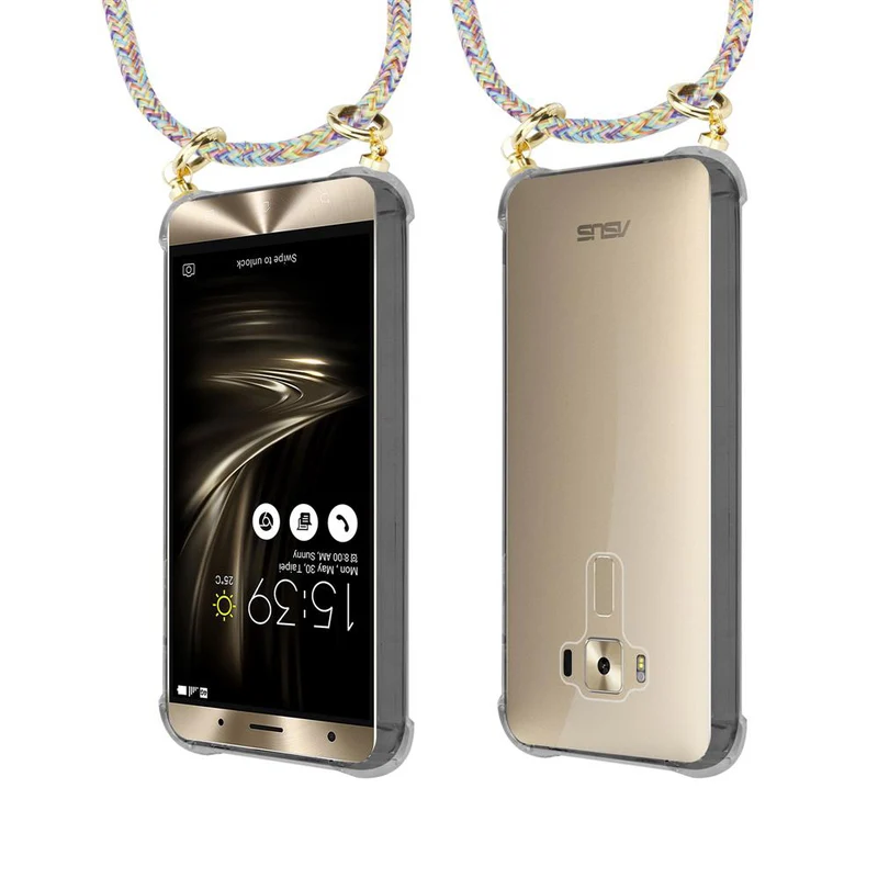 Cadorabo Handy Kette kompatibel mit Asus ZenFone 3 DELUXE Silikon Schutzhülle mit Gold Ringen, Kordel Band und abnehmbarem Etui