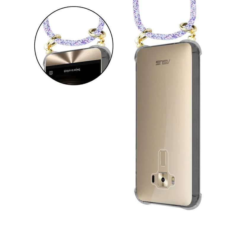 Cadorabo Handy Kette kompatibel mit Asus ZenFone 3 DELUXE Silikon Schutzhülle mit Gold Ringen, Kordel Band und abnehmbarem Etui
