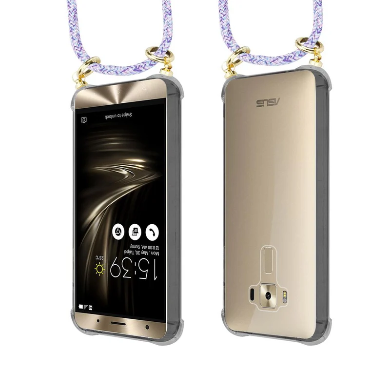 Cadorabo Handy Kette kompatibel mit Asus ZenFone 3 DELUXE Silikon Schutzhülle mit Gold Ringen, Kordel Band und abnehmbarem Etui