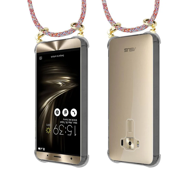Cadorabo Handy Kette kompatibel mit Asus ZenFone 3 DELUXE Silikon Schutzhülle mit Gold Ringen, Kordel Band und abnehmbarem Etui