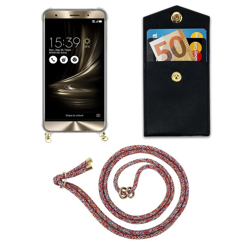 Cadorabo Handy Kette kompatibel mit Asus ZenFone 3 DELUXE Silikon Schutzhülle mit Gold Ringen, Kordel Band und abnehmbarem Etui