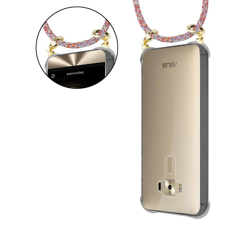 Cadorabo Handy Kette kompatibel mit Asus ZenFone 3 DELUXE Silikon Schutzhülle mit Gold Ringen, Kordel Band und abnehmbarem Etui