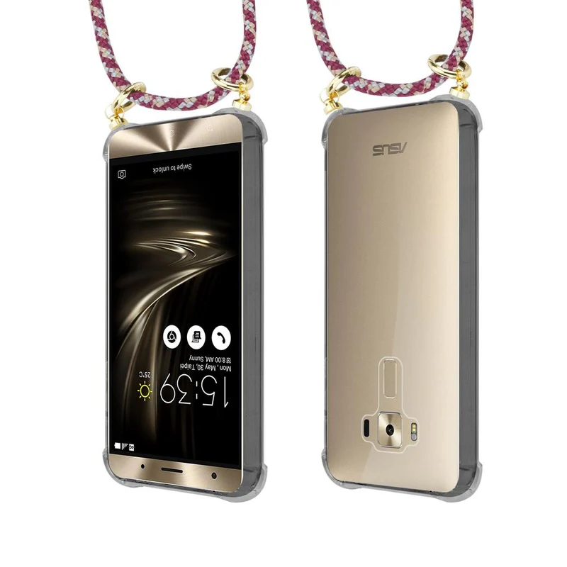 Cadorabo Handy Kette kompatibel mit Asus ZenFone 3 DELUXE Silikon Schutzhülle mit Gold Ringen, Kordel Band und abnehmbarem Etui