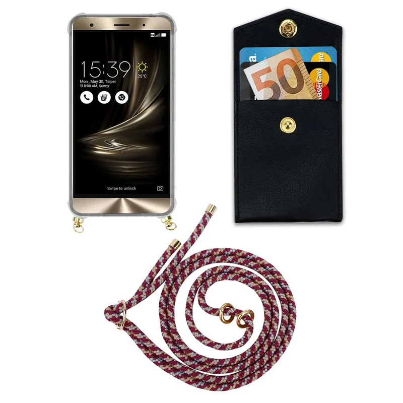 Cadorabo Handy Kette kompatibel mit Asus ZenFone 3 DELUXE Silikon Schutzhülle mit Gold Ringen, Kordel Band und abnehmbarem Etui