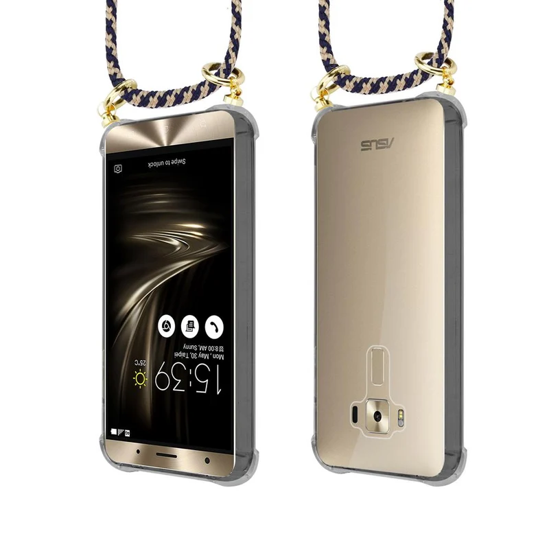 Cadorabo Handy Kette kompatibel mit Asus ZenFone 3 DELUXE Silikon Schutzhülle mit Gold Ringen, Kordel Band und abnehmbarem Etui