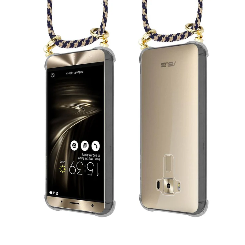 Cadorabo Handy Kette kompatibel mit Asus ZenFone 3 DELUXE Silikon Schutzhülle mit Gold Ringen, Kordel Band und abnehmbarem Etui