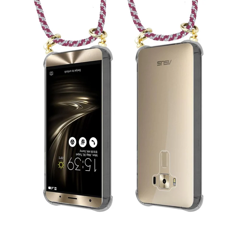 Cadorabo Handy Kette kompatibel mit Asus ZenFone 3 DELUXE Silikon Schutzhülle mit Gold Ringen, Kordel Band und abnehmbarem Etui