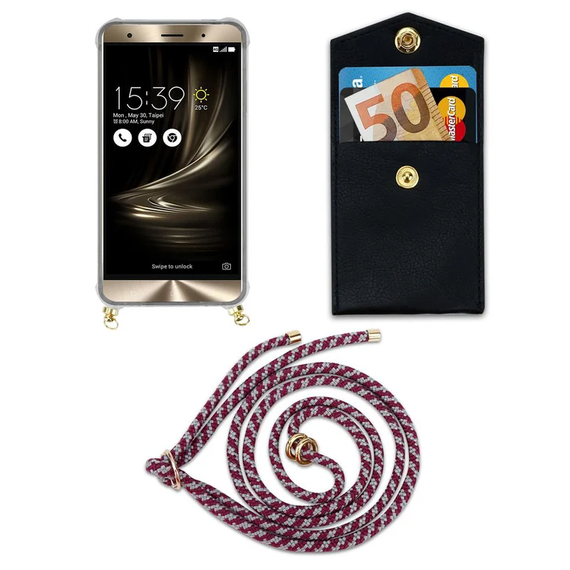 Cadorabo Handy Kette kompatibel mit Asus ZenFone 3 DELUXE Silikon Schutzhülle mit Gold Ringen, Kordel Band und abnehmbarem Etui