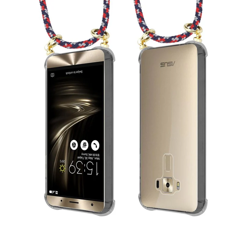Cadorabo Handy Kette kompatibel mit Asus ZenFone 3 DELUXE Silikon Schutzhülle mit Gold Ringen, Kordel Band und abnehmbarem Etui