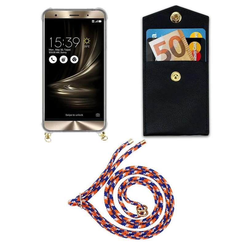 Cadorabo Handy Kette kompatibel mit Asus ZenFone 3 DELUXE Silikon Schutzhülle mit Gold Ringen, Kordel Band und abnehmbarem Etui