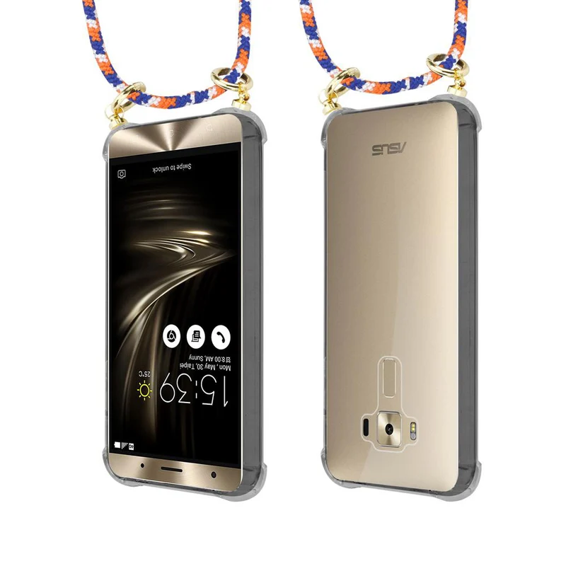 Cadorabo Handy Kette kompatibel mit Asus ZenFone 3 DELUXE Silikon Schutzhülle mit Gold Ringen, Kordel Band und abnehmbarem Etui