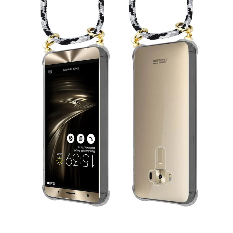 Cadorabo Handy Kette kompatibel mit Asus ZenFone 3 DELUXE Silikon Schutzhülle mit Gold Ringen, Kordel Band und abnehmbarem Etui